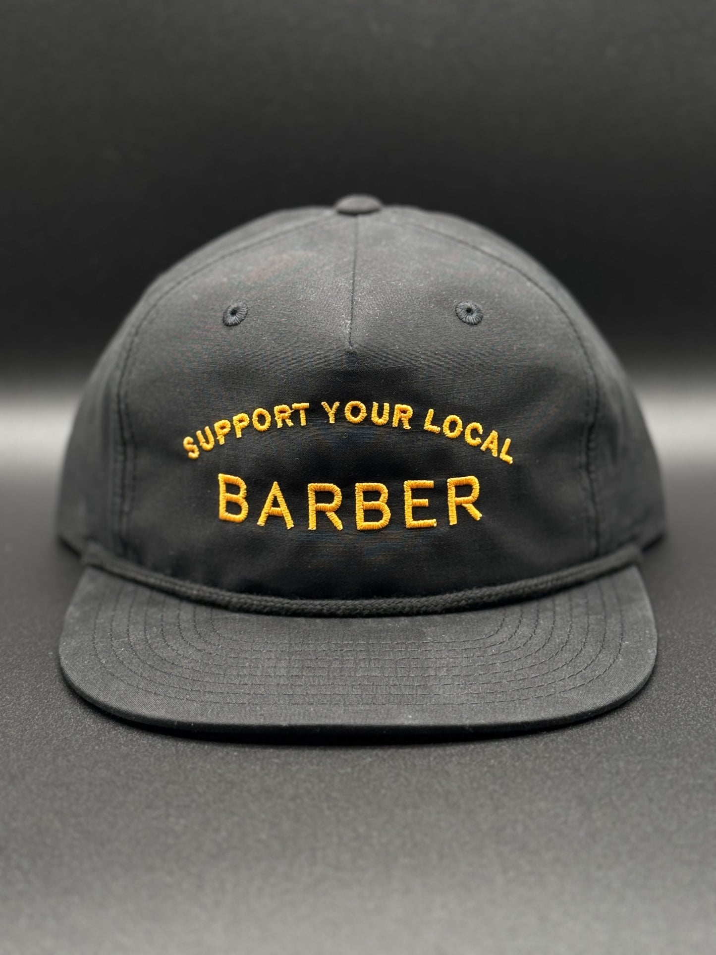 SUPPORT YOUR LOCAL BARBER, BLACK 5 PANEL SNAP BACK