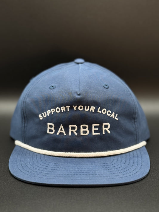 SUPPORT YOUR LOCAL BARBER, BLUE 5 PANEL SNAP BACK