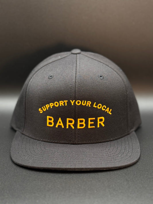 SUPPORT YOUR LOCAL BARBER, Black FLAT BILL SnapBack