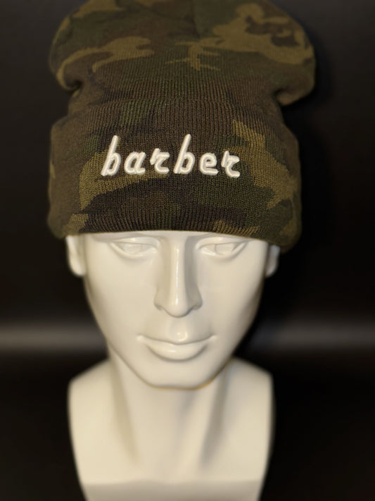 GREEN CAMO PUFFED BARBER BEANIE