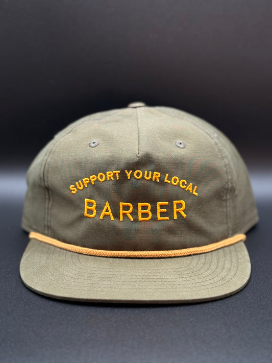 SUPPORT YOUR LOCAL BARBER, OLIVE 5 PANEL SNAPBACK