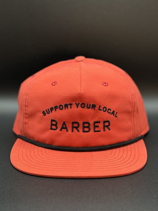 SUPPORT YOUR LOCAL BARBER, ORANGE 5 PANEL SNAP BACK