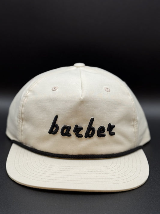 BARBER PUFF STITCHED, CREAM 5 PANEL SNAP BACK