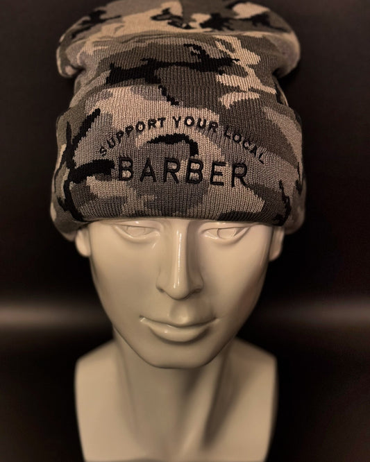 GREY CAMO SUPPORT YOUR LOCAL BARBER BEANIE